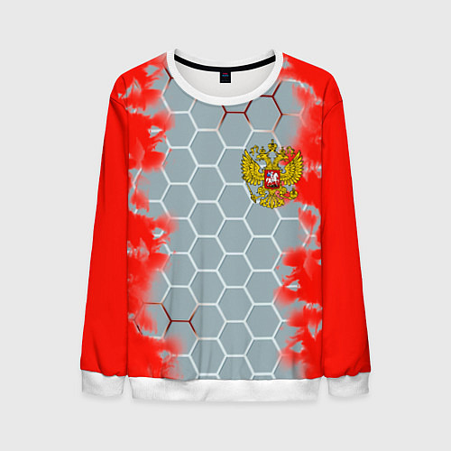 Мужской свитшот Россия абстрактные соты / 3D-Белый – фото 1