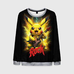 Мужской свитшот Пикачу рок звезда с электрогитарой