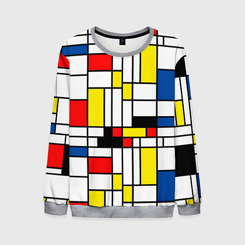 Мужской свитшот Геометрия цветных прямоугольников Пит Мондриан / 3D-Меланж – фото 1