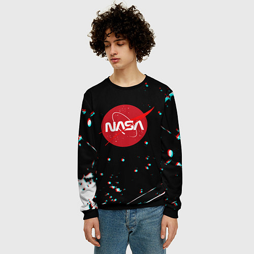 Мужской свитшот NASA glitch splash / 3D-Черный – фото 3