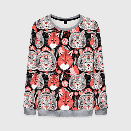 Мужской свитшот Узор тигр с лисой / 3D-Меланж – фото 1