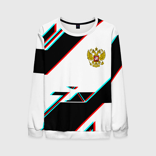 Мужской свитшот Россия спортивная геометрия глитч / 3D-Белый – фото 1