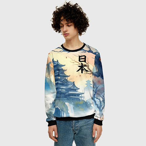 Мужской свитшот Japanese landscape - watercolor / 3D-Черный – фото 3