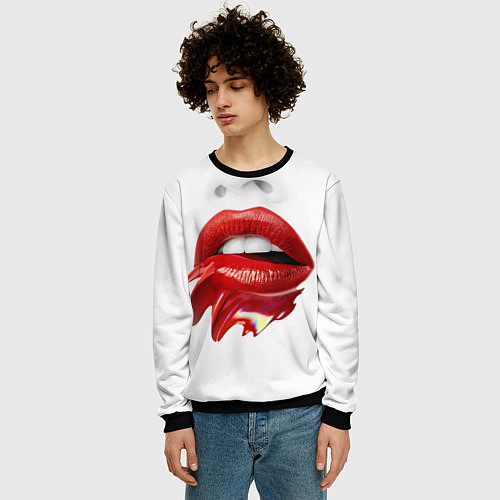 Мужской свитшот Цветные губы / 3D-Черный – фото 3