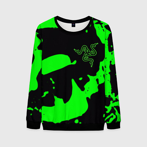 Мужской свитшот Razer кислотный стиль краски / 3D-Черный – фото 1