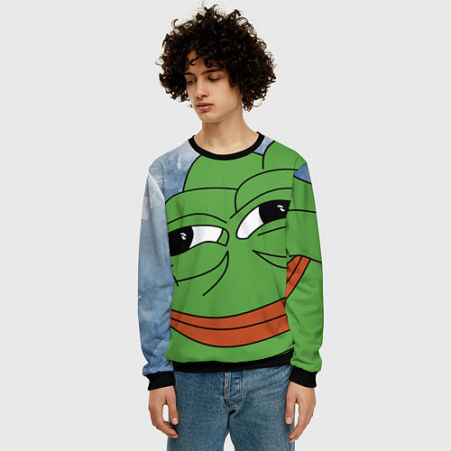 Мужской свитшот Хитрый лягушонок пепе / 3D-Черный – фото 3