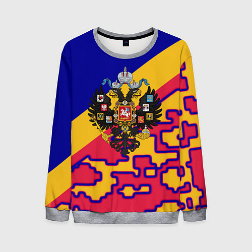Мужской свитшот Герб империи и крупный красный пиксельный камуфляж / 3D-Меланж – фото 1