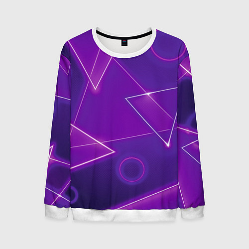 Мужской свитшот Неоновые треугольники - геометрический паттерн / 3D-Белый – фото 1