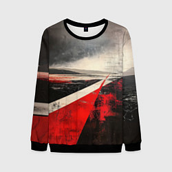 Свитшот мужской Футуристичный пейзаж в ретро стиле, цвет: 3D-черный