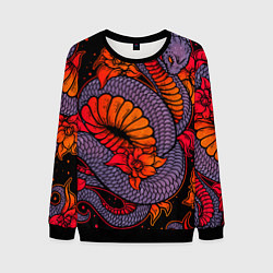 Свитшот мужской Цветы и змея - Японский стиль, цвет: 3D-черный