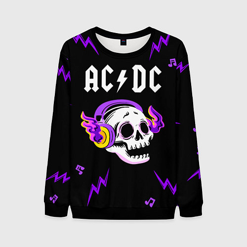 Мужской свитшот AC DC неоновый череп / 3D-Черный – фото 1