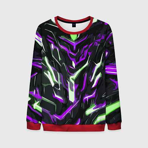 Мужской свитшот Фиолетово-белые абстрактные линии на чёрном фоне / 3D-Красный – фото 1