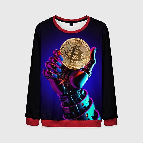 Мужской свитшот Биткойн в руке киборга / 3D-Красный – фото 1