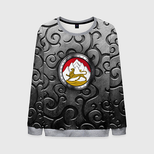 Мужской свитшот Металический орнамент и герб Осетии / 3D-Меланж – фото 1