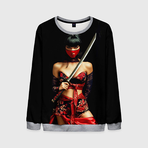 Мужской свитшот Восточная девушка - самурай / 3D-Меланж – фото 1