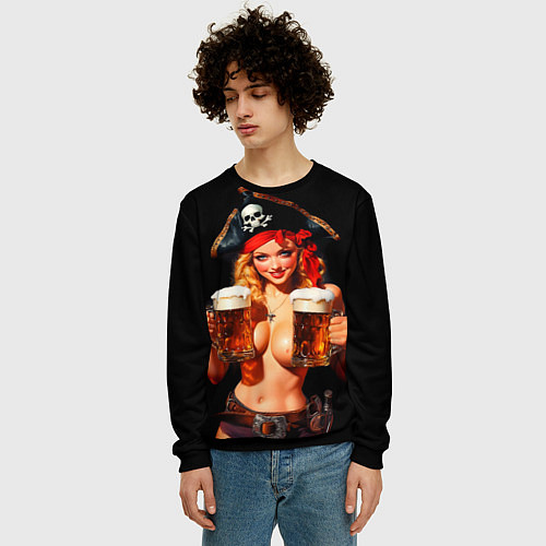 Мужской свитшот Пиво пиратское - уникальное предложение / 3D-Черный – фото 3