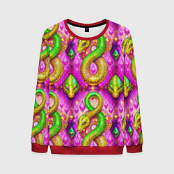 Свитшот мужской Желто-зеленые змеи паттерн, цвет: 3D-красный