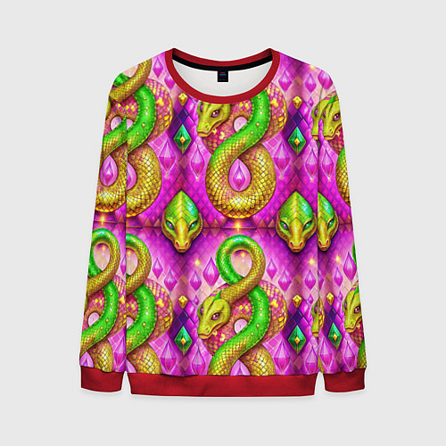 Мужской свитшот Желто-зеленые змеи паттерн / 3D-Красный – фото 1