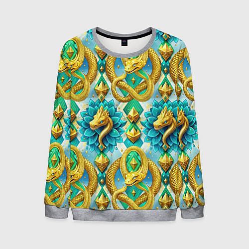 Мужской свитшот Золотистые змеи и цветы / 3D-Меланж – фото 1