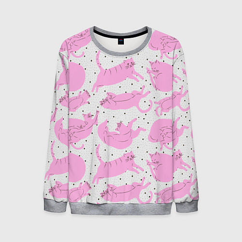 Мужской свитшот Пухлые спящие розовые котики на фоне в горошек / 3D-Меланж – фото 1