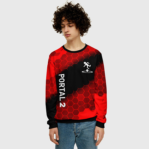 Мужской свитшот Portal hexagon pattern / 3D-Черный – фото 3