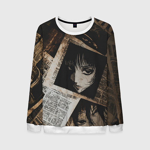 Мужской свитшот Иллюстрация из манги на газетах / 3D-Белый – фото 1