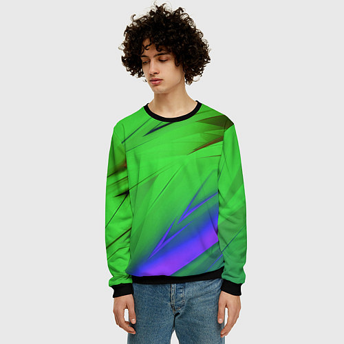 Мужской свитшот Кислотно неоновая геометрия / 3D-Черный – фото 3