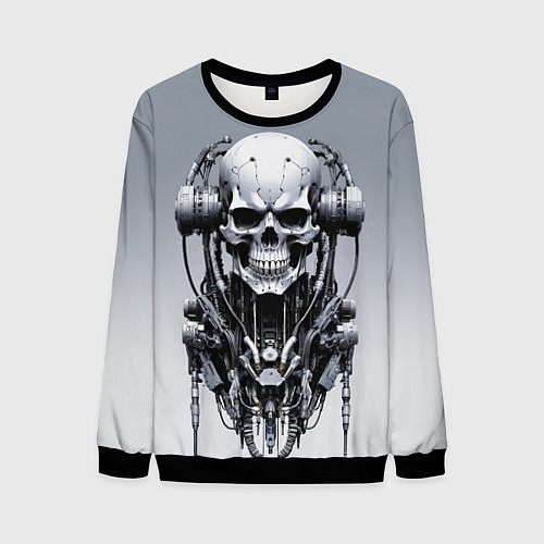 Мужской свитшот Cool cyber skull - ai art fantasy / 3D-Черный – фото 1