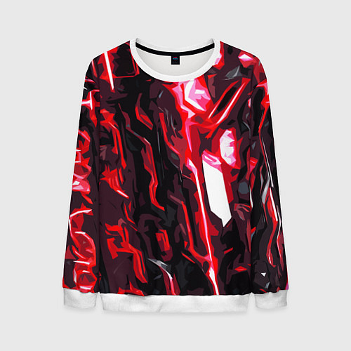 Мужской свитшот Красно-чёрная киберпанк абстракция / 3D-Белый – фото 1