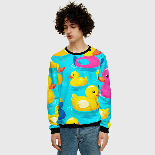 Мужской свитшот Плавающие уточки / 3D-Черный – фото 3