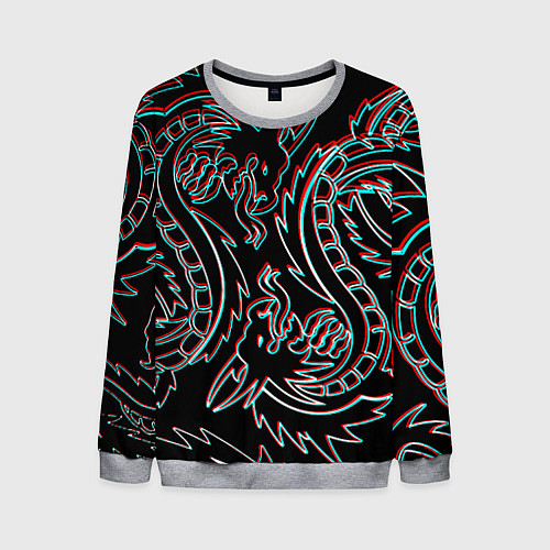 Мужской свитшот Драконы глитч киберпанк / 3D-Меланж – фото 1