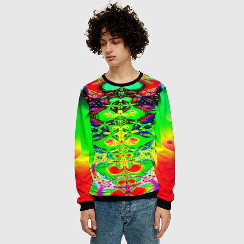 Мужской свитшот Оптический фрактал кислота / 3D-Черный – фото 3