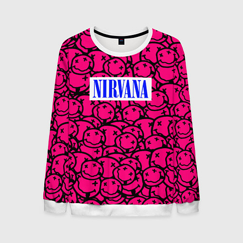 Мужской свитшот Nirvana pink logo / 3D-Белый – фото 1