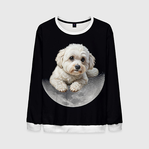 Мужской свитшот Бишон фризе и луна / 3D-Белый – фото 1