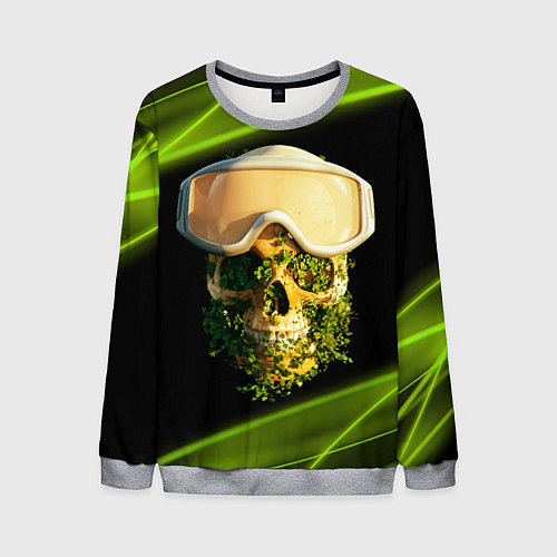 Мужской свитшот Цветущий череп в горнолыжных очках / 3D-Меланж – фото 1