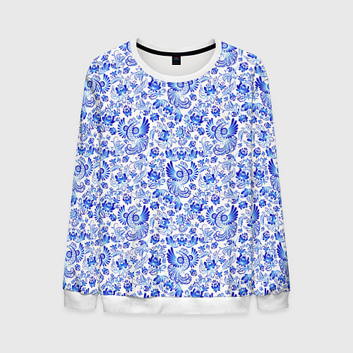 Мужской свитшот Русский народный орнамент - птицы счастья / 3D-Белый – фото 1