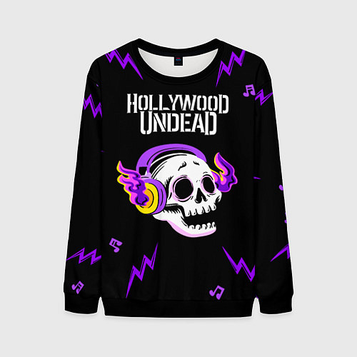 Мужской свитшот Hollywood Undead неоновый череп / 3D-Черный – фото 1