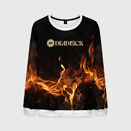 Мужской свитшот Deadlock logo на фоне огня / 3D-Белый – фото 1