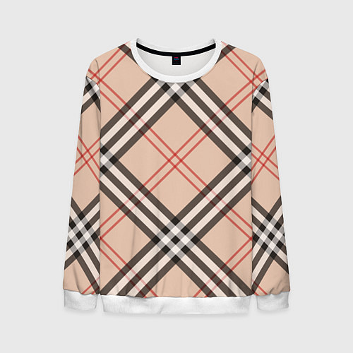 Мужской свитшот Стильная клетка - шотландка, крупно / 3D-Белый – фото 1