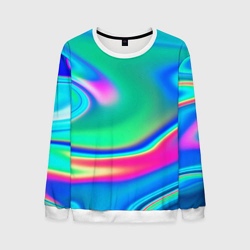 Мужской свитшот Неоновые голографические краски - светло-голубоват / 3D-Белый – фото 1