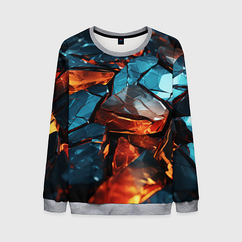 Мужской свитшот Разломленные камни с янтарным свечением / 3D-Меланж – фото 1