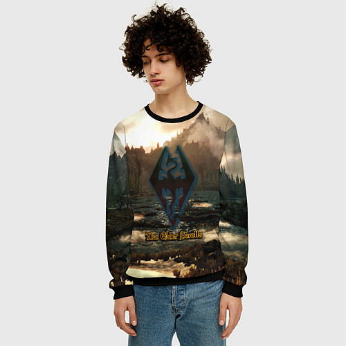Мужской свитшот Skyrim logo природа / 3D-Черный – фото 3