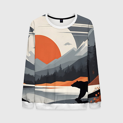 Мужской свитшот Горы медведь геометрия / 3D-Белый – фото 1