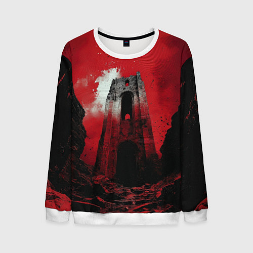 Мужской свитшот Забытая башня в красных тонах / 3D-Белый – фото 1