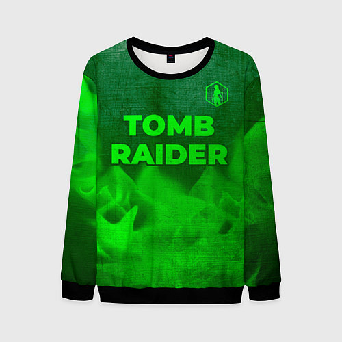 Мужской свитшот Tomb Raider - green gradient посередине / 3D-Черный – фото 1