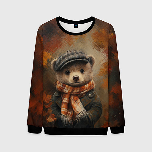 Мужской свитшот Мишка в клетчатой кепке / 3D-Черный – фото 1