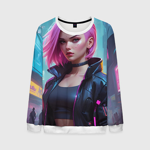 Мужской свитшот Cyberpunk 2077 a girl / 3D-Белый – фото 1