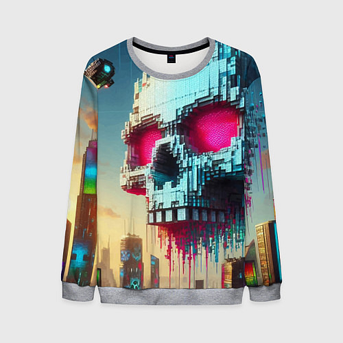 Мужской свитшот Cool pixel skull - ai art fantasy / 3D-Меланж – фото 1