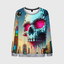 Свитшот мужской Cool pixel skull - ai art fantasy, цвет: 3D-меланж