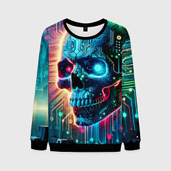 Свитшот мужской Cool cyber skull - neon glow, цвет: 3D-черный